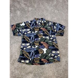 Reservoir Mens Medium Cotton Tropical Floral Hawaiian Shirt Green Blue